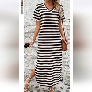 Striped Black and White Maxi Dress, 3XL